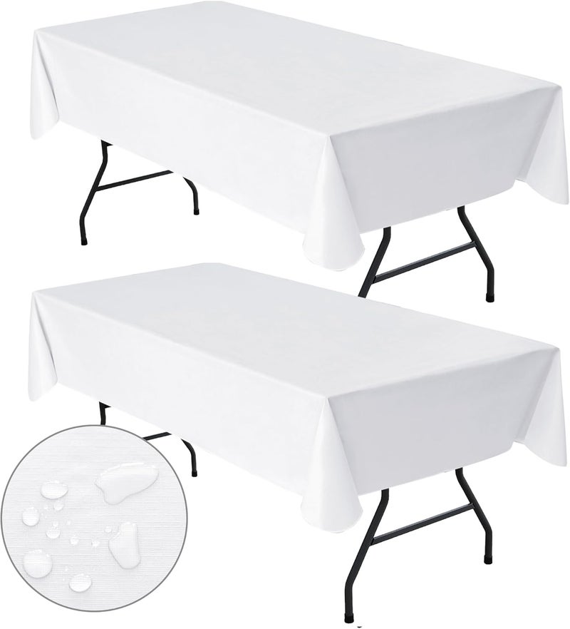 Nasitos 2 Pack White Rectangle Table Cover - 52x70 Inch Vinyl Plastic Table Cloth with Flannel Backing, Waterproof & Oil Proof for Wedding, Party, Special Events - Image 1