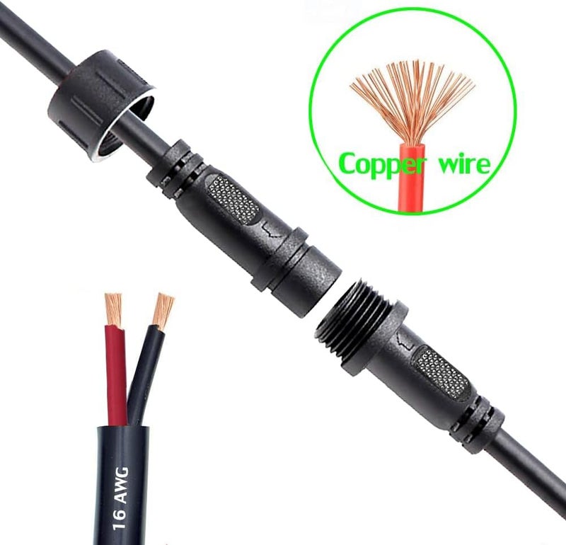 QOFOWIN موصل مقاوم للماء بسلكين، موصل LED 2 دبوس ذكر وأنثى، مع كابل تمديد 16AWG IP68 بطول 20 سم للسيارة، القارب، الشاحنة، أضواء شريط LED داخلية/خارجية (2 دبوس 5 أزواج) - Image 5
