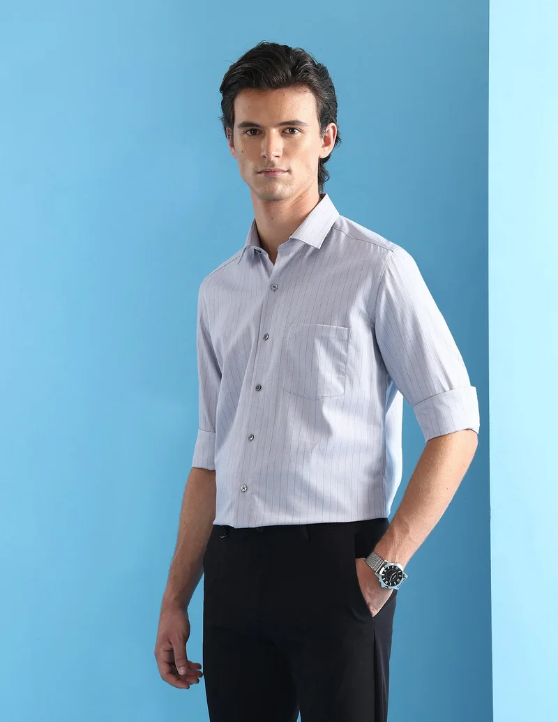 Arrow Grey Manhattan Slim Fit Velocity Shirt for Men | Best Price UAE