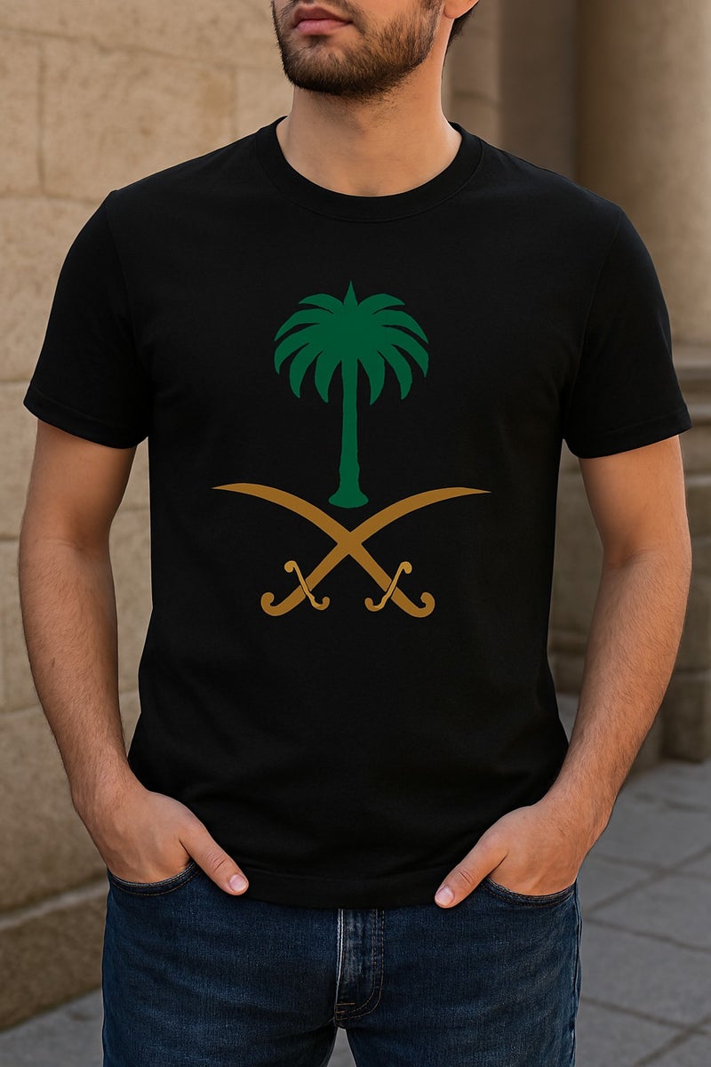 أتش أف أيه اتش اف اية تيشيرت 100% قطن مريح بقبة دائرية . بأكمام قصيرة – تصميم  شعار السعودية . كلاسيكي مريح - Image 1