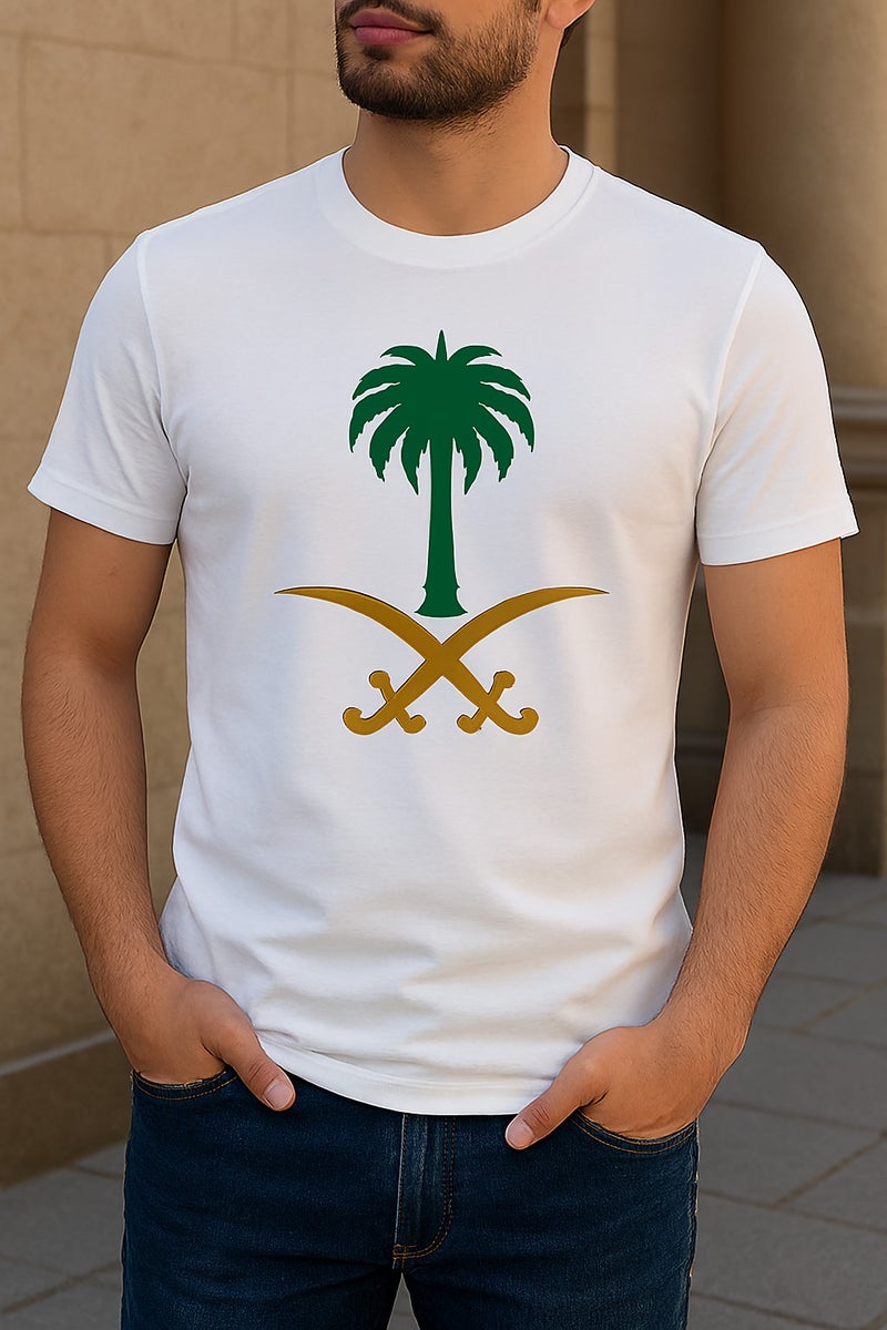 أتش أف أيه اتش اف اية تيشيرت 100% قطن مريح بقبة دائرية . بأكمام قصيرة – تصميم  شعار السعودية . كلاسيكي مريح - Image 2