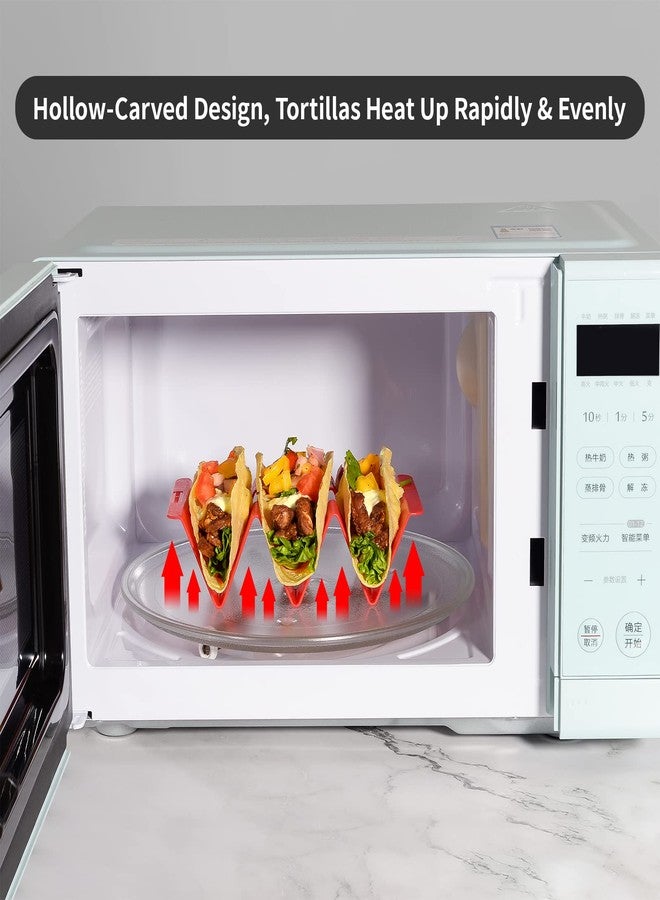 Aofure Premium Taco Holder Stand, Colorful Large Taco Holders Set of 6 or 4, Taco Stands for 3 Tacos for Soft/Hard Shells, Street Taco Rack with Plates & Tray, Dishwasher & Microwave Safe - Image 3