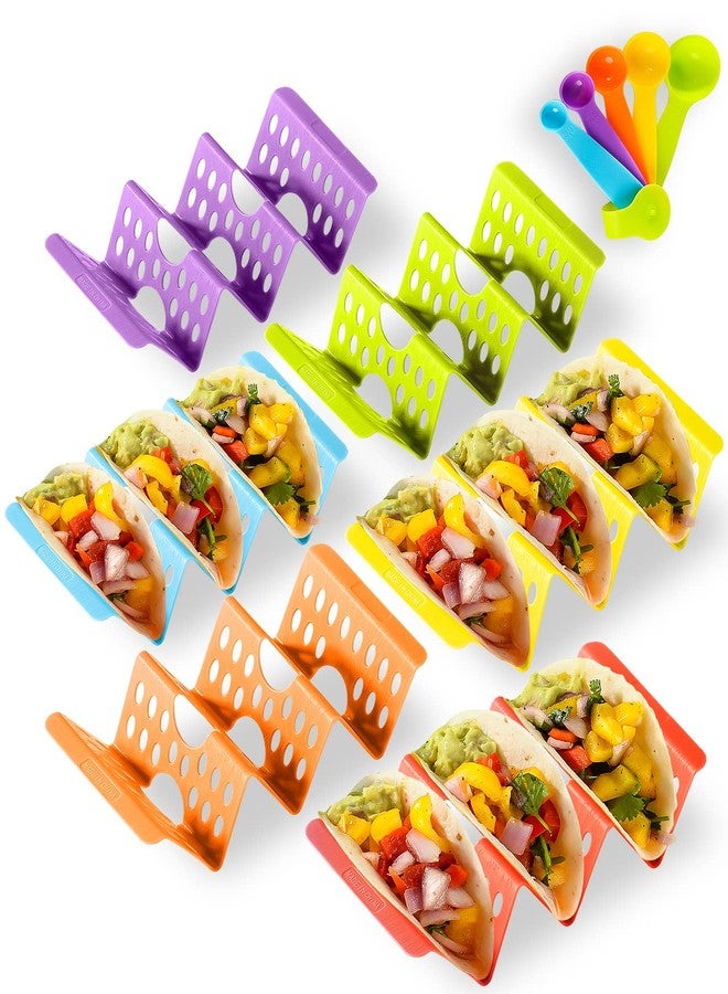 Aofure Premium Taco Holder Stand, Colorful Large Taco Holders Set of 6 or 4, Taco Stands for 3 Tacos for Soft/Hard Shells, Street Taco Rack with Plates & Tray, Dishwasher & Microwave Safe - Image 1