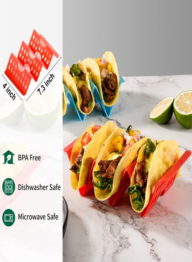 Aofure Premium Taco Holder Stand, Colorful Large Taco Holders Set of 6 or 4, Taco Stands for 3 Tacos for Soft/Hard Shells, Street Taco Rack with Plates & Tray, Dishwasher & Microwave Safe - Image 2