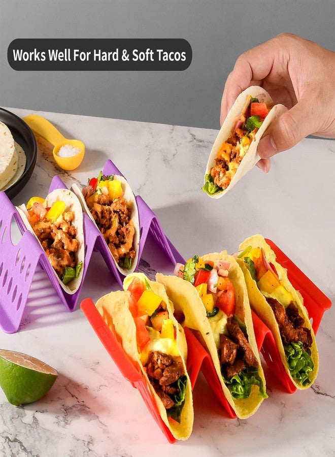 Aofure Premium Taco Holder Stand, Colorful Large Taco Holders Set of 6 or 4, Taco Stands for 3 Tacos for Soft/Hard Shells, Street Taco Rack with Plates & Tray, Dishwasher & Microwave Safe - Image 4
