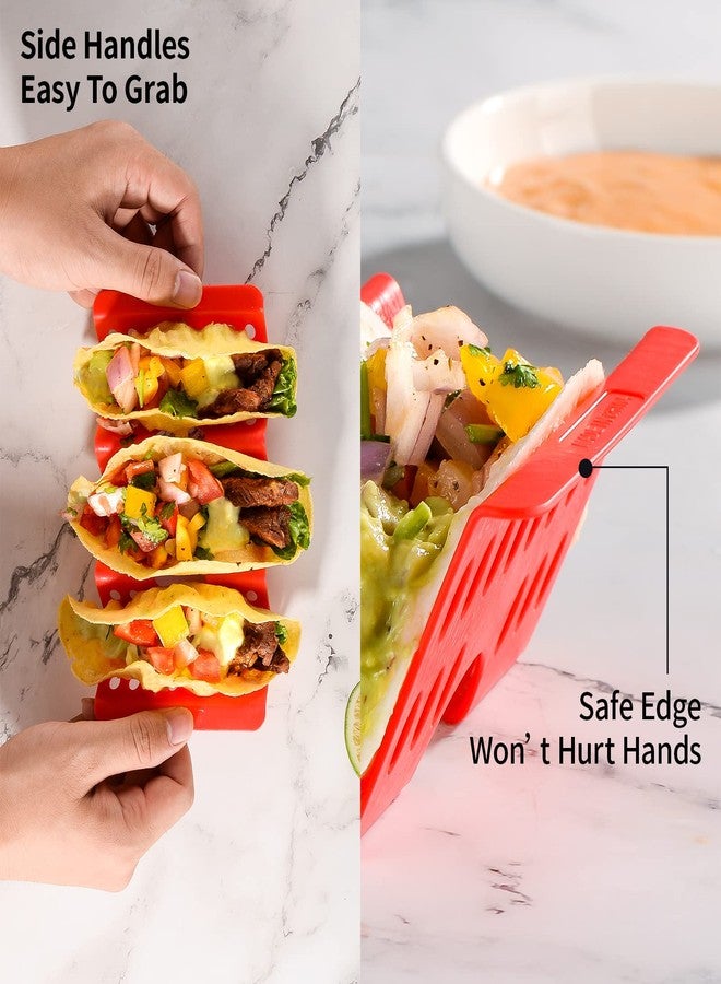 Aofure Premium Taco Holder Stand, Colorful Large Taco Holders Set of 6 or 4, Taco Stands for 3 Tacos for Soft/Hard Shells, Street Taco Rack with Plates & Tray, Dishwasher & Microwave Safe - Image 5