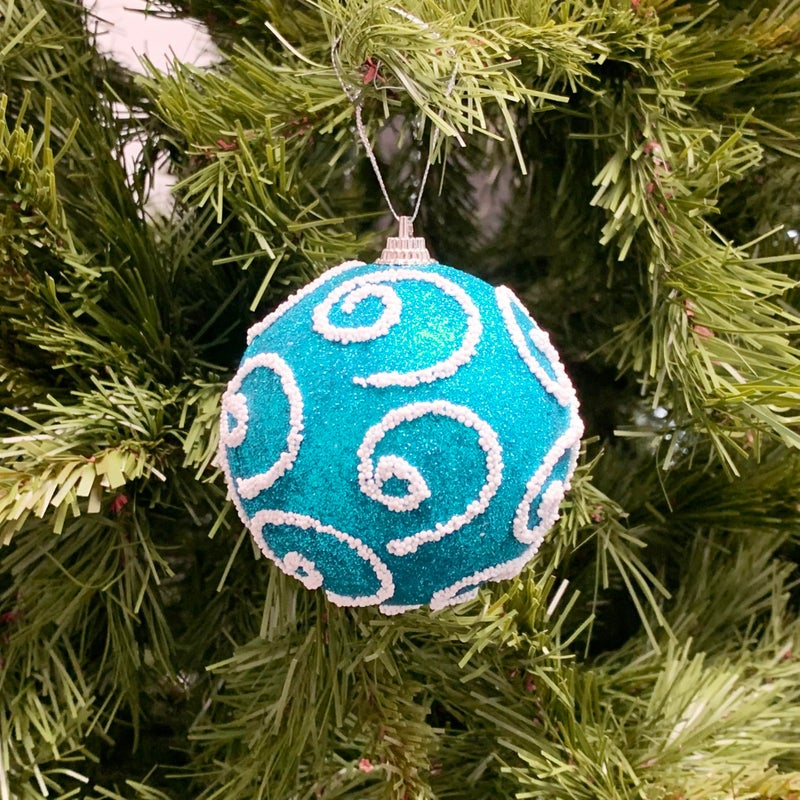 allgala Allgala Blue Christmas Ornament Ball 12 Pack 3 Inch Christmas Tree Ornament Balls-Glitter Decorated Foam Large Xmas Ball  - Image 3