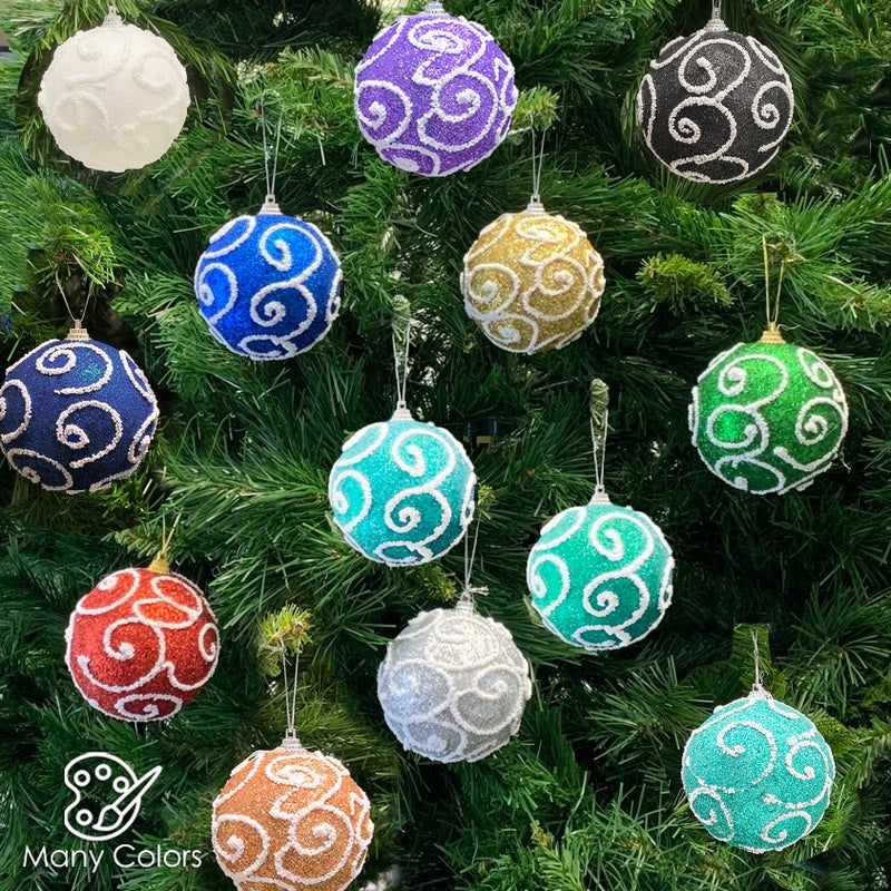 allgala Allgala Blue Christmas Ornament Ball 12 Pack 3 Inch Christmas Tree Ornament Balls-Glitter Decorated Foam Large Xmas Ball  - Image 4