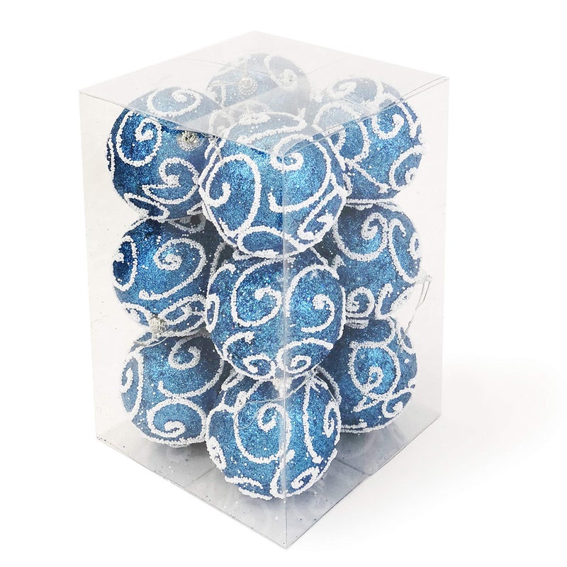 allgala Allgala Blue Christmas Ornament Ball 12 Pack 3 Inch Christmas Tree Ornament Balls-Glitter Decorated Foam Large Xmas Ball  - Image 1