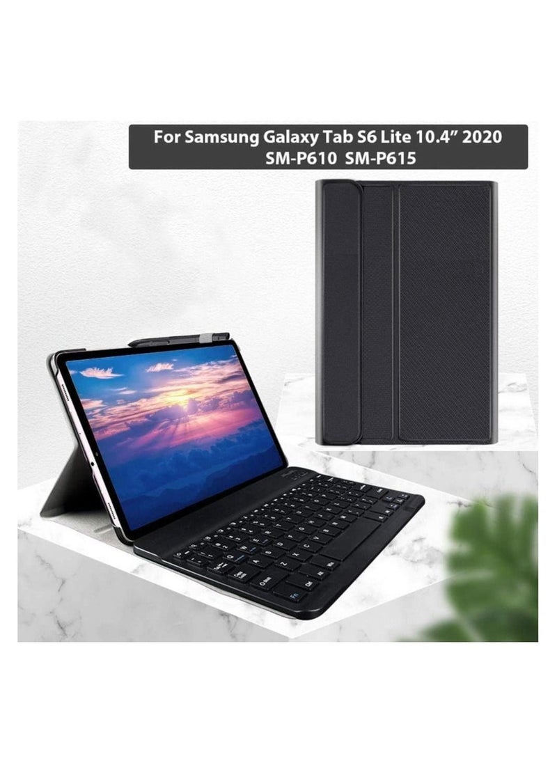 حافظة لوحة مفاتيح لجهاز سامسونج جالكسي تاب S6 لايت 10.4 بوصة 2020 (SM-P610/ SM-P615) مع حامل قلم S، غطاء جلد PU رفيع مع قاعدة قابلة للفصل ولوحة مفاتيح بلوتوث لاسلكية. - Image 5