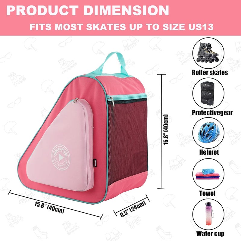 HEXIFUL Skate Bag for Ice, Inline, Roller & Quad Skates - Kids & Adults (Pink-Cherry/Mint 026) - Image 4