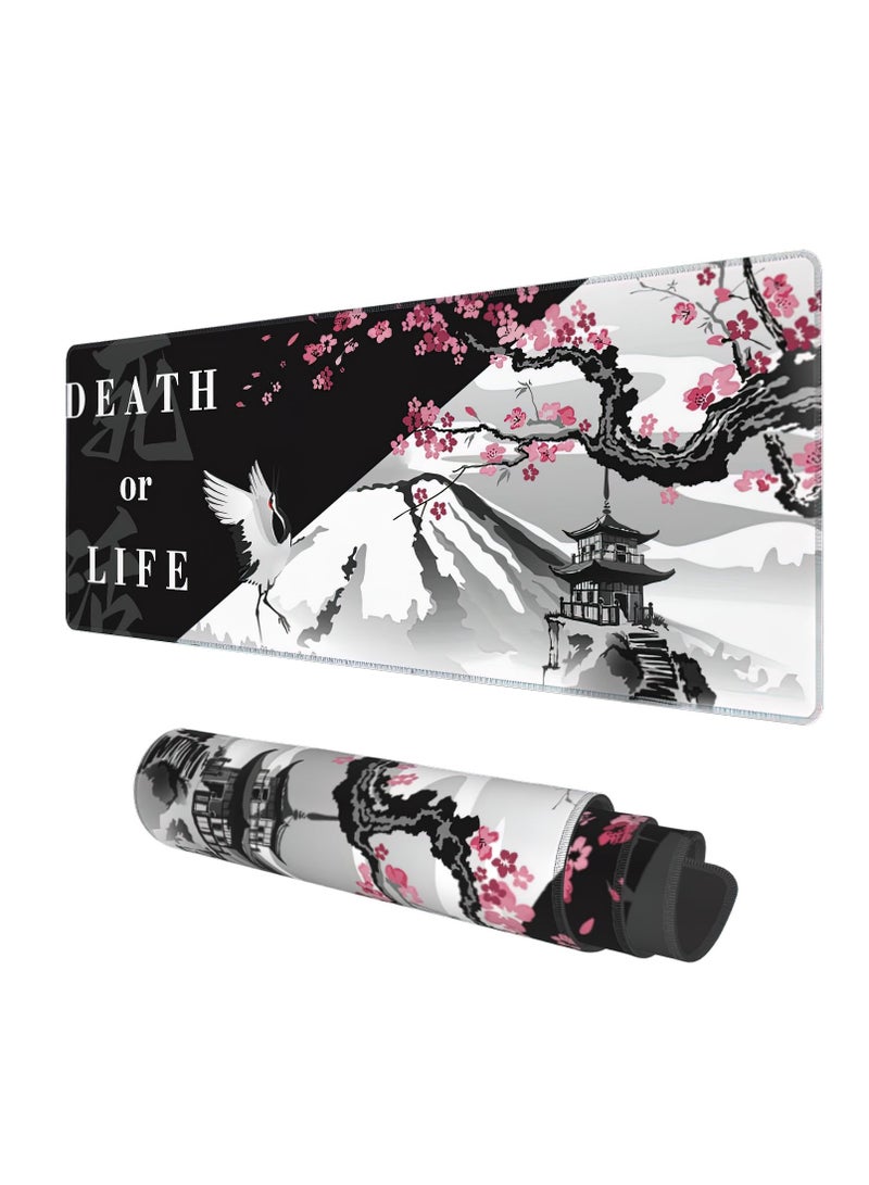 Excefore Gaming Mouse Pad Black and White Plum Bossom Cherry Blossom, Extended Large Mouse Mat Desk Pad, Stitched Edges Mousepad, Long Non-Slip Rubber Base Mice Pad (31.5x11.8x0.12 Inch, A6)  - Image 1