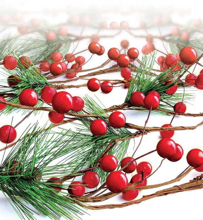 Christmas Garland Red Berry Artificial Pine Needle Holiday Greenery Evergreen Unlit Fireplace Mantle Dcor Home Xmas Decoration IndoorOutdoor Decorations 6 Feet Long 6ft Clearance