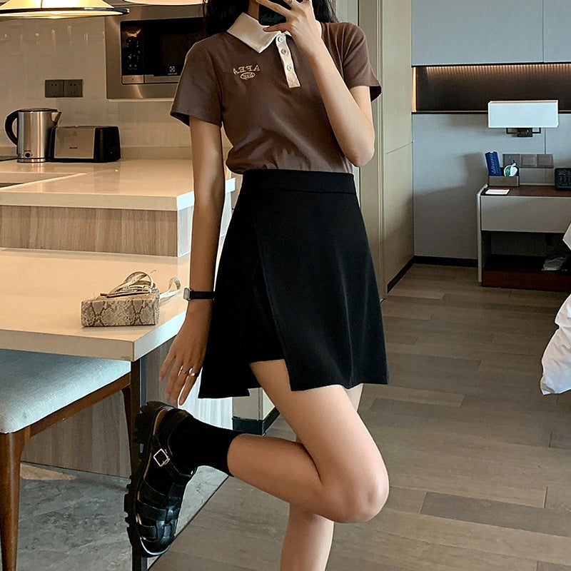 New Black Split Skirt Women'S Summer Thin High Waist Slimming Size A-Line Anti-Exposure Casual Skirt Fashion - Image 2
