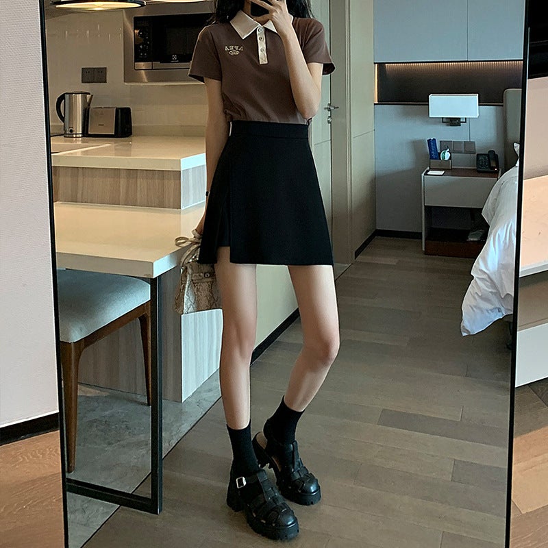 New Black Split Skirt Women'S Summer Thin High Waist Slimming Size A-Line Anti-Exposure Casual Skirt Fashion - Image 4