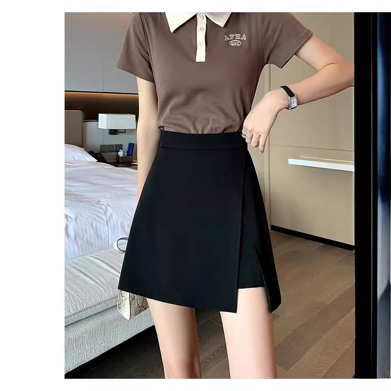 New Black Split Skirt Women'S Summer Thin High Waist Slimming Size A-Line Anti-Exposure Casual Skirt Fashion - Image 1