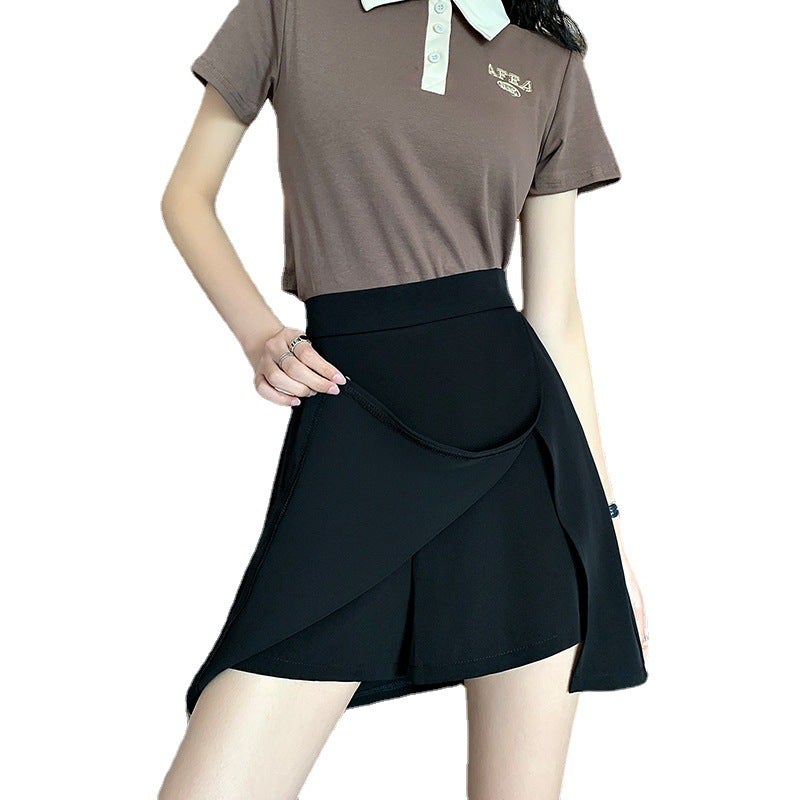 New Black Split Skirt Women'S Summer Thin High Waist Slimming Size A-Line Anti-Exposure Casual Skirt Fashion - Image 5