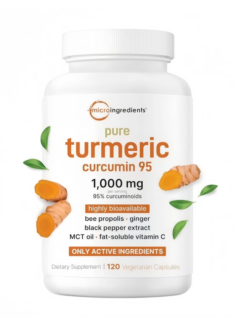 Micro Ingredients Microingredients High Potency Turmeric Curcumin Capsules | 95% Curcuminoids 6-in-1 Formula with Black Pepper Extract, Fat-Soluble Vitamin C & MCT Oil | High Bioavailability, Additive-Free Vegetarian Capsules, 120 Count | Daily Anti-Inflammatory & Joint Support - Image 1