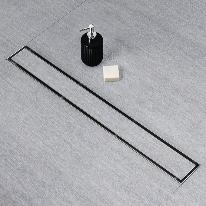 LINEAR SHOWER DRAIN LINEAR DRAIN 24 INCH INVISIBLE 2 IN 1 TILE INSERT AND FLAT COVER BRUSHED 304 STAINLESS STEEL SHOWER DRAIN WITH HAIR STRAINER ADJUSTABLE LEVELING FEET