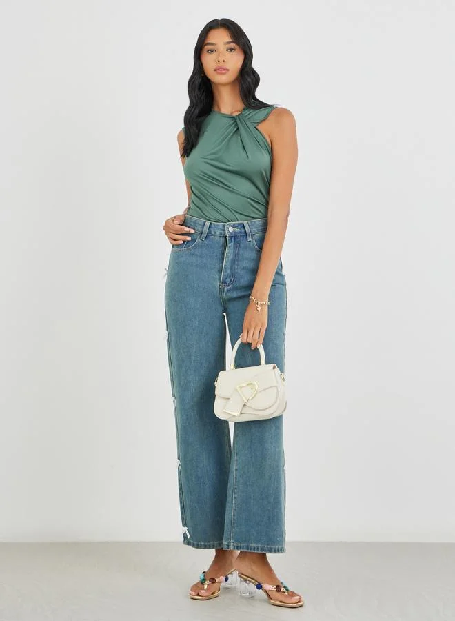 Take Two Solid Off Shoulder Sleeveless T-Shirt