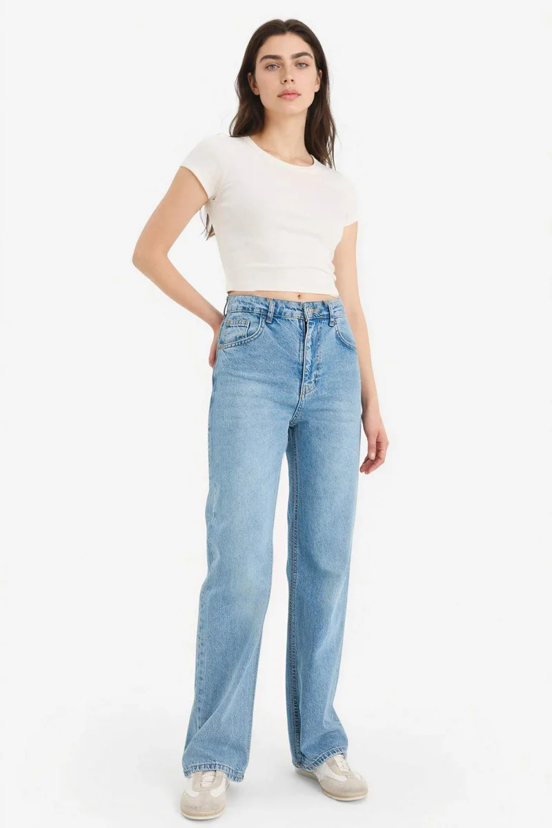 ديفاكتو 100% Cotton 90's Wide Leg High Waist Jeans