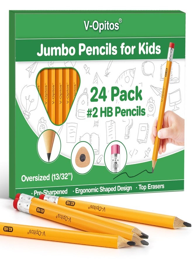 V-Opitos 24 Pack Jumbo #2 HB Pencils for Kids, Triangle Shape Pre-sharpened Wood-Cased Pencils with Top Erasers, Ideal Home, Kindergartens, School Classroom Supplies - Image 1