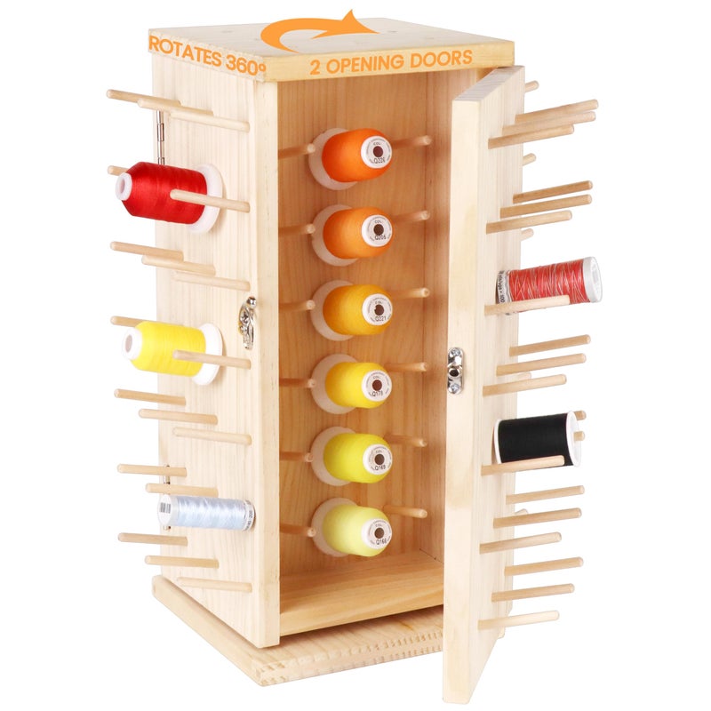 New brothread 129 Spools(DIY) 360Â° Fully Rotating Wooden Thread Rack/Thread Holder Organizer with Double Doors(Inner Space Hold â‰¤ 500M Thread Spools) for Sewing, Quilting, Embroidery, Hair-braiding - Image 1