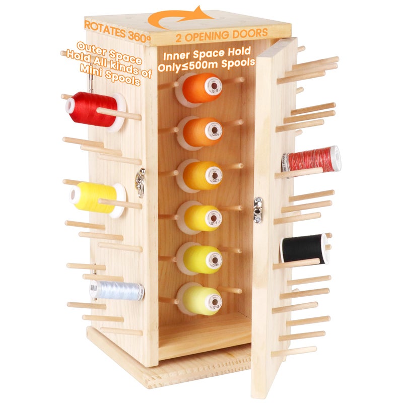 New brothread 129 Spools(DIY) 360Â° Fully Rotating Wooden Thread Rack/Thread Holder Organizer with Double Doors(Inner Space Hold â‰¤ 500M Thread Spools) for Sewing, Quilting, Embroidery, Hair-braiding - Image 2