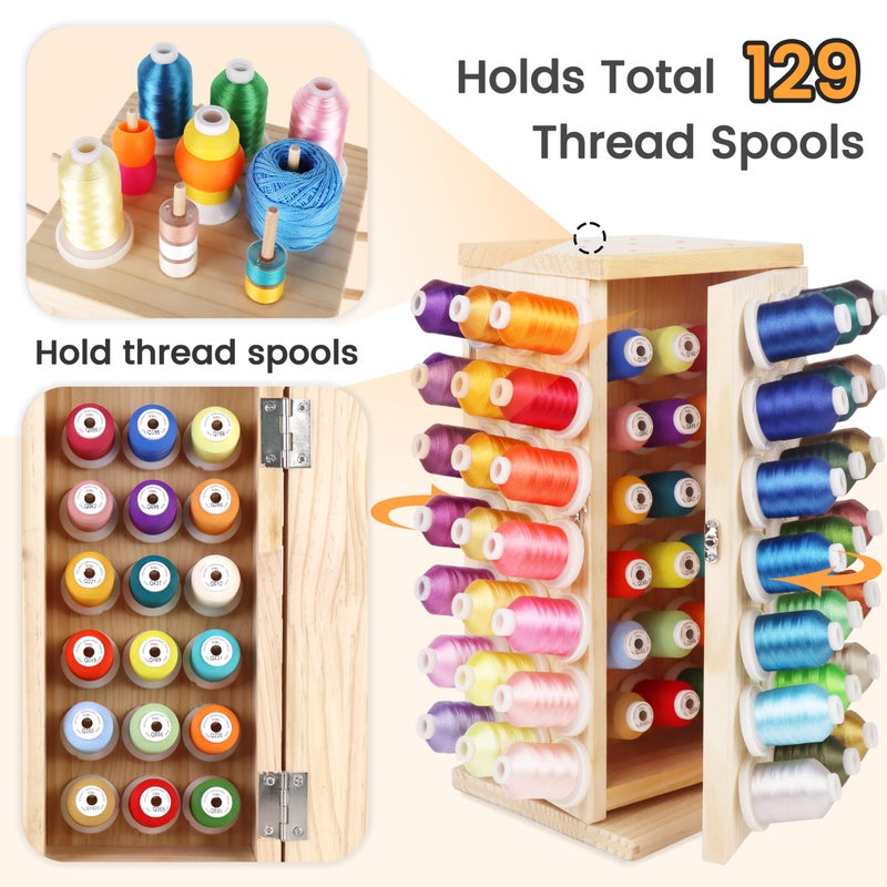 New brothread 129 Spools(DIY) 360Â° Fully Rotating Wooden Thread Rack/Thread Holder Organizer with Double Doors(Inner Space Hold â‰¤ 500M Thread Spools) for Sewing, Quilting, Embroidery, Hair-braiding - Image 4