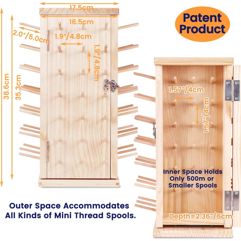 New brothread 129 Spools(DIY) 360Â° Fully Rotating Wooden Thread Rack/Thread Holder Organizer with Double Doors(Inner Space Hold â‰¤ 500M Thread Spools) for Sewing, Quilting, Embroidery, Hair-braiding - Image 3