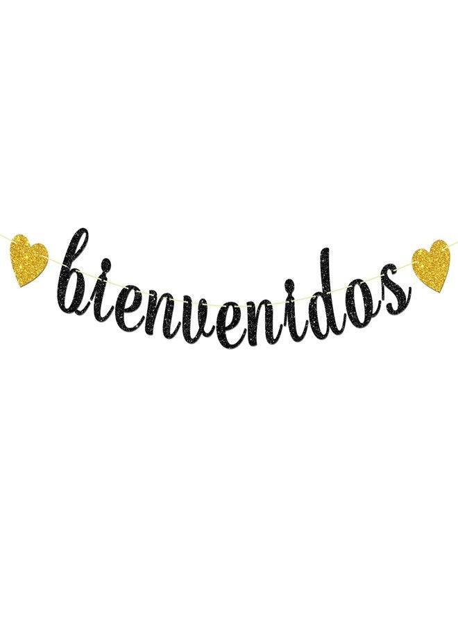 Maicaiffe Bienvenidos Banner - Spanish Welcome Theme Party Decor - Mexican Welcome Back Party Decorations, Black Glitter - Image 1