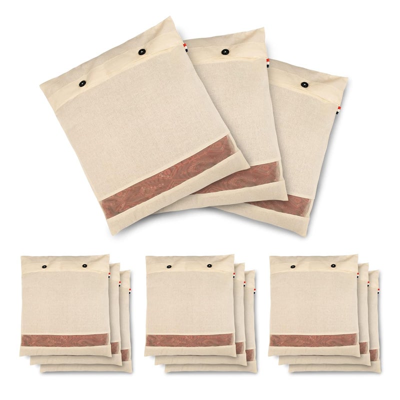 Solstice غطاء ساري قطن / أكياس ساري / أغطية ملابس (مجموعة من 12) بحجم 16 × 14 (بوصة) لحقائب تخزين الملابس، السفر، منظم خزانة مع شبكة / نافذة (12) - أبيض - Image 1