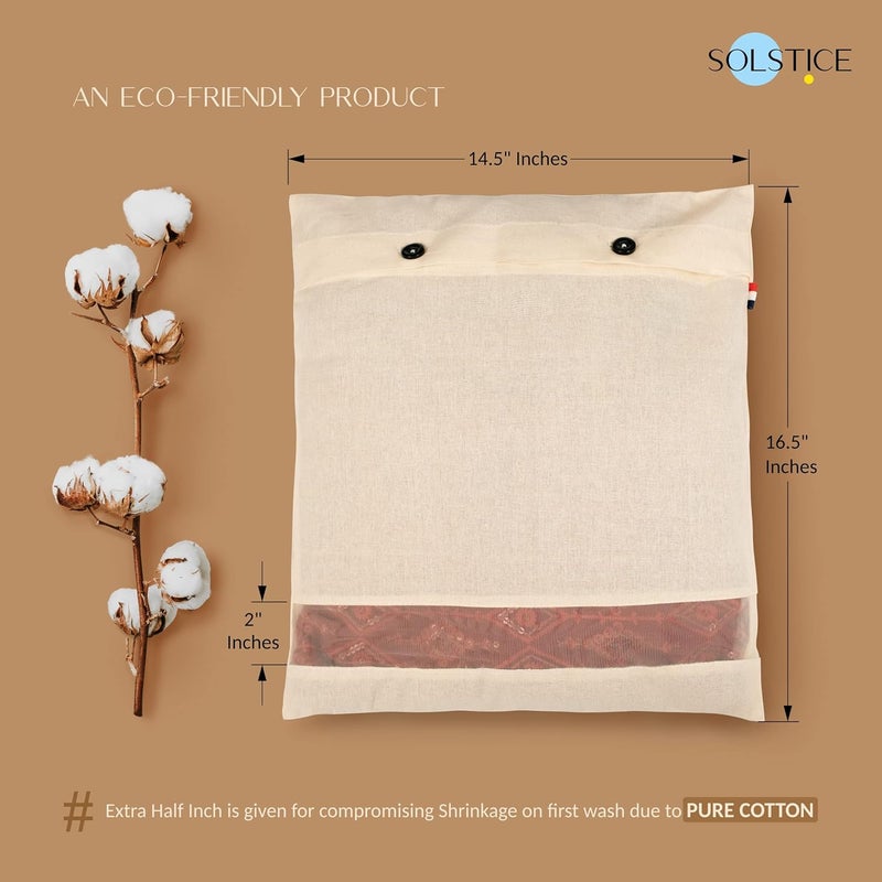 Solstice غطاء ساري قطن / أكياس ساري / أغطية ملابس (مجموعة من 12) بحجم 16 × 14 (بوصة) لحقائب تخزين الملابس، السفر، منظم خزانة مع شبكة / نافذة (12) - أبيض - Image 2