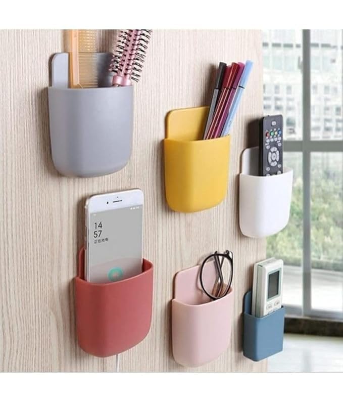 draval 6 Piece plastic Wall Mounted Storage Box Remote Storage Organizer Case for Air Conditioner TV Mobile Phone Plug Holder Stand Rack (Pack of 6 Pieces) (Multi-Color),Inside,Multicolor - Image 1