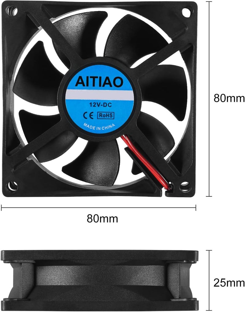 AITIAO 4PCS 8025 Dual Ball Bearing Quiet Computer Case Fan 12V DC 80mm 80mm 25mm High Speed Muffin Cooling Fans for 3D Printer Computer Case Fan CPU Coolers DIY Cooling Ventilation Projects - Image 2