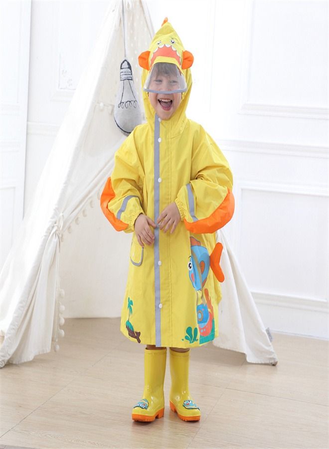 Loquat Children's Raincoat Full Picture Printed Thin Hooded Poncho Yellow  - Image 1
