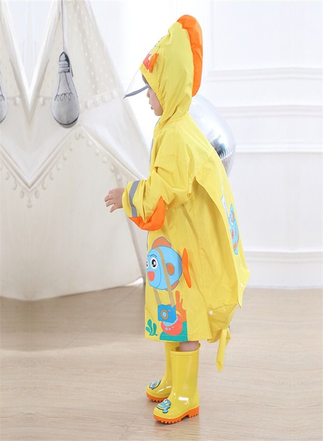 Loquat Children's Raincoat Full Picture Printed Thin Hooded Poncho Yellow  - Image 2