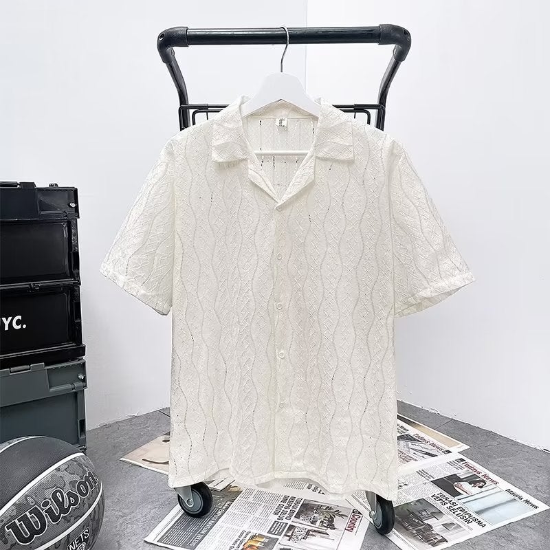 White Summer Hollow Design Sense Small Chanel Style Top Men'S And Women'S Short-Sleeved Knitted Shirt Jacket Trendy - Image 4