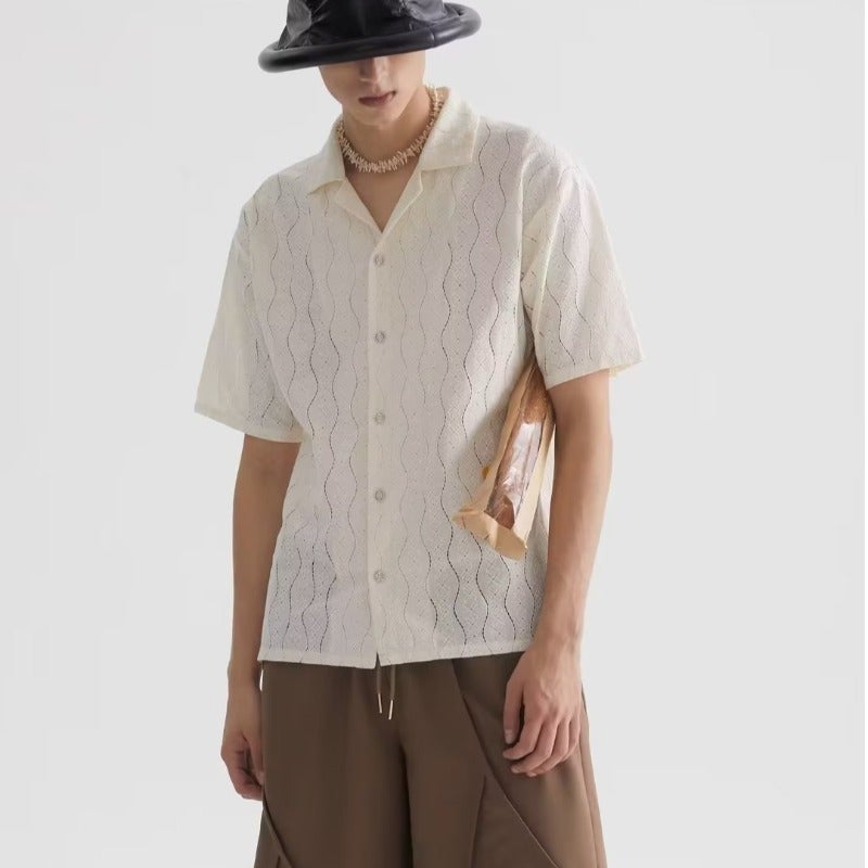 White Summer Hollow Design Sense Small Chanel Style Top Men'S And Women'S Short-Sleeved Knitted Shirt Jacket Trendy - Image 3