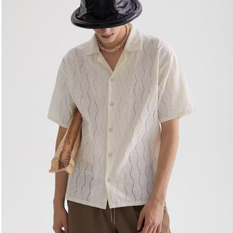 White Summer Hollow Design Sense Small Chanel Style Top Men'S And Women'S Short-Sleeved Knitted Shirt Jacket Trendy - Image 2