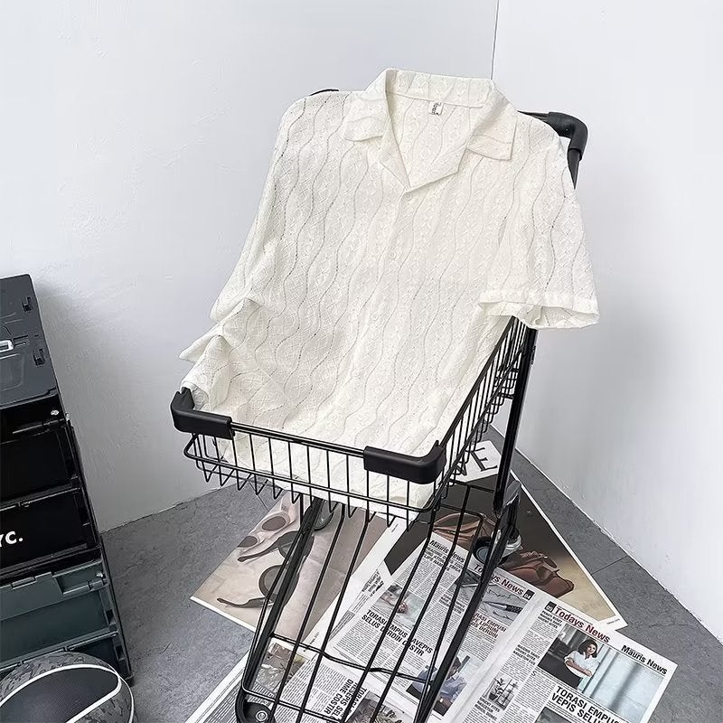 White Summer Hollow Design Sense Small Chanel Style Top Men'S And Women'S Short-Sleeved Knitted Shirt Jacket Trendy - Image 5