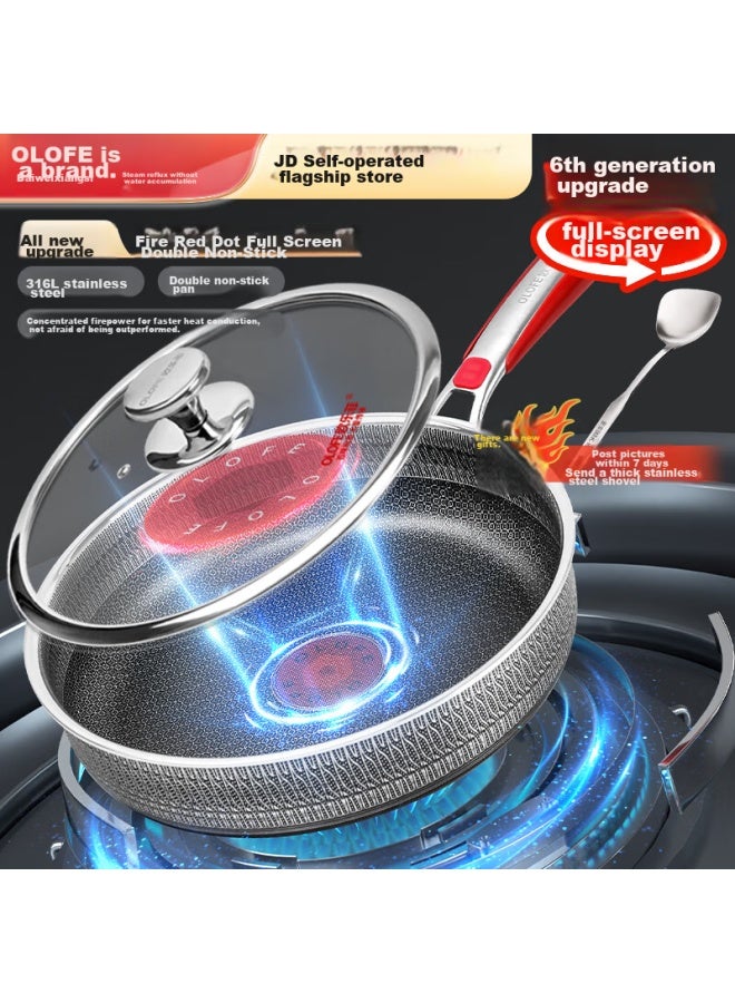 Olofe Antibacterial Flat-bottom Frying Pan, 316l Stainless Steel, Double-sided Honeycomb Non-stick, For Breakfast, Steak, Pancakes, Grilled Meat, And Fried Eggs, 26cm - Image 1