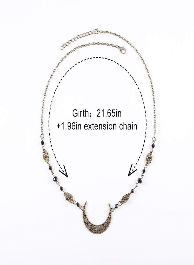 Obmyec Boho Head Chain Moon Headpieces Rhinestone Hair Chains Wedding Hair Accessories for Women and Girls (Black) - Image 4