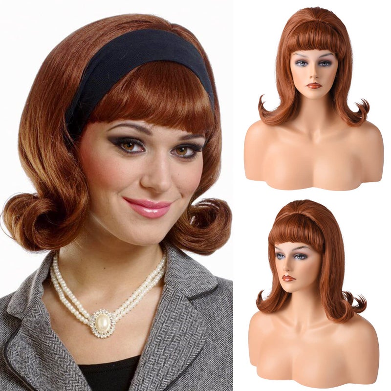 LONAI Retro Brown Wig 50s 60s 70s Wig with Bangs for Women Synthetic Hair for Halloween Costume Party - Image 1