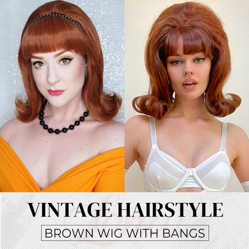 LONAI Retro Brown Wig 50s 60s 70s Wig with Bangs for Women Synthetic Hair for Halloween Costume Party - Image 2