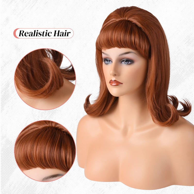 LONAI Retro Brown Wig 50s 60s 70s Wig with Bangs for Women Synthetic Hair for Halloween Costume Party - Image 5