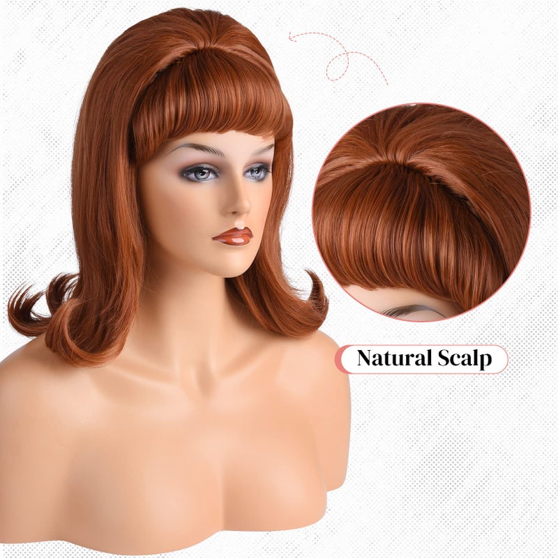 LONAI Retro Brown Wig 50s 60s 70s Wig with Bangs for Women Synthetic Hair for Halloween Costume Party - Image 4
