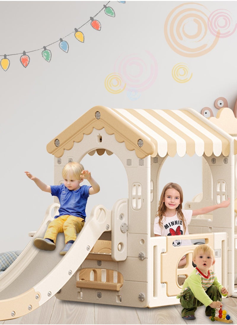 MaBaby 5 in 1 Toddler Slide and Swing Set, Kid Slide for Toddlers Age 1-3, Tent Themed Baby Slide with Basketball Hoop, Indoor Outdoor Slide Toddler Playset Toddler Playground  - Image 4