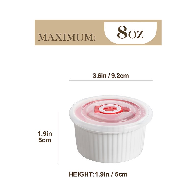 MALACASA Ramekins with Lids 8 oz - Set of 6, White Porcelain Creme Brulee Souffle Ramekins with Covers, Ceramic Custard Cups for Baking, Dishwasher and Oven Safe, Series RAMEKIN-DISH - Image 2
