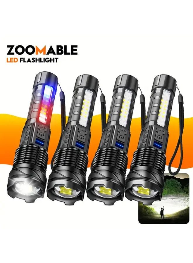 4 Packs High Power LED Flashlight Rechargeable Zoomable Long Distance USB Charging Portable Emergency Outdoor Camping Fishing Light - Image 2